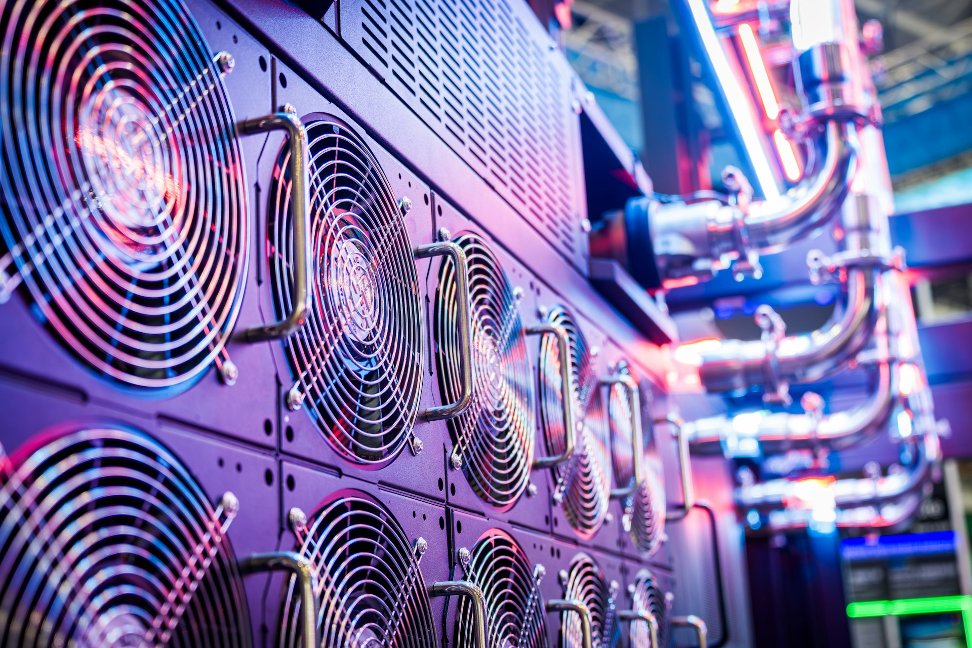 Data center cooling fans in the server racks housing the database